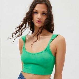 urban outfitters green ruffle shoulder tank